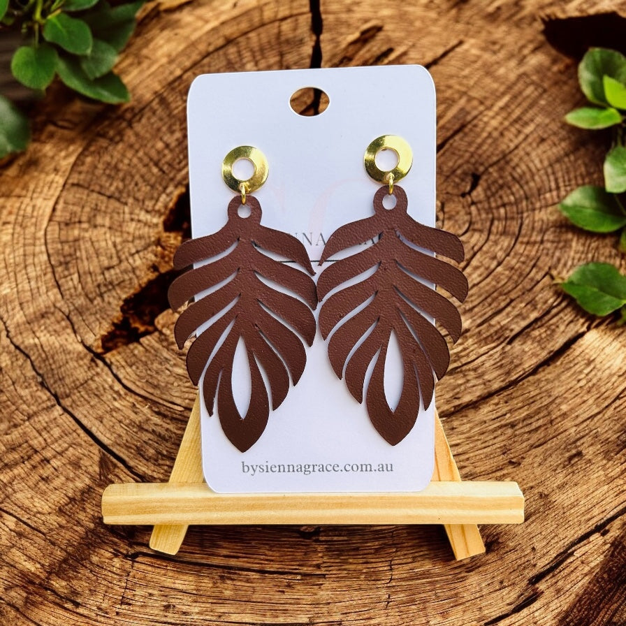 Chocolate Abstract Leaf Earrings - Sienna Sews