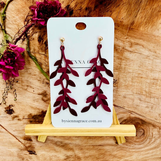 Burgundy and Pink Vine Earrings - Sienna Sews
