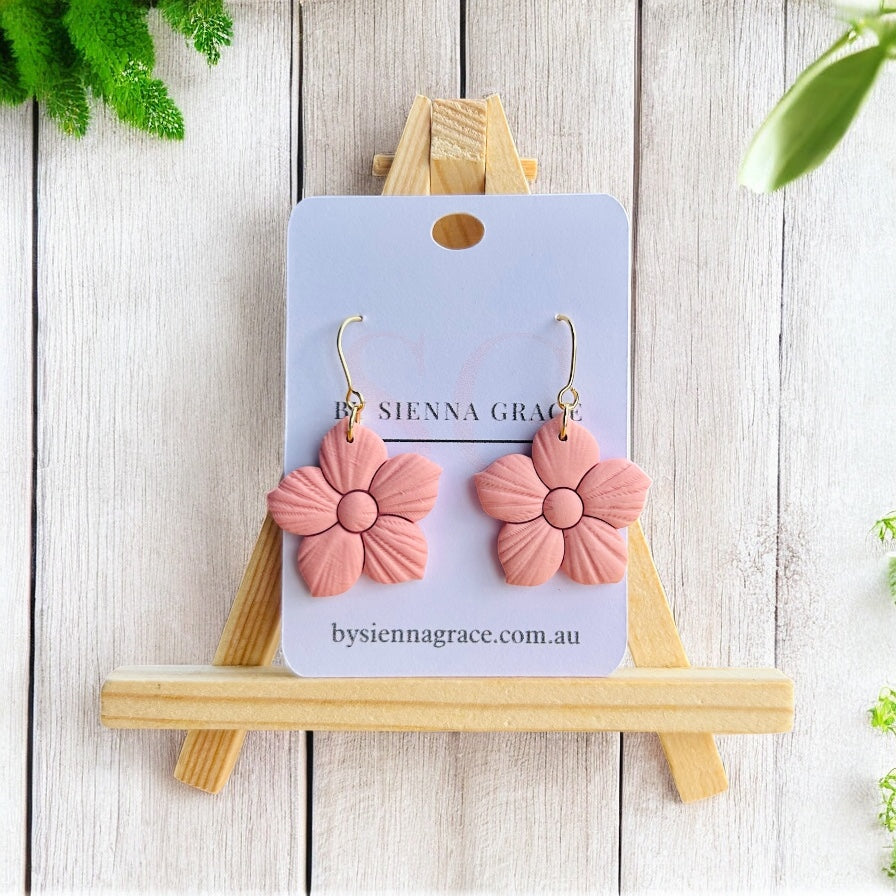 Dusky Pink Flower Dangle Earrings - Discontinued Style - Sienna Sews