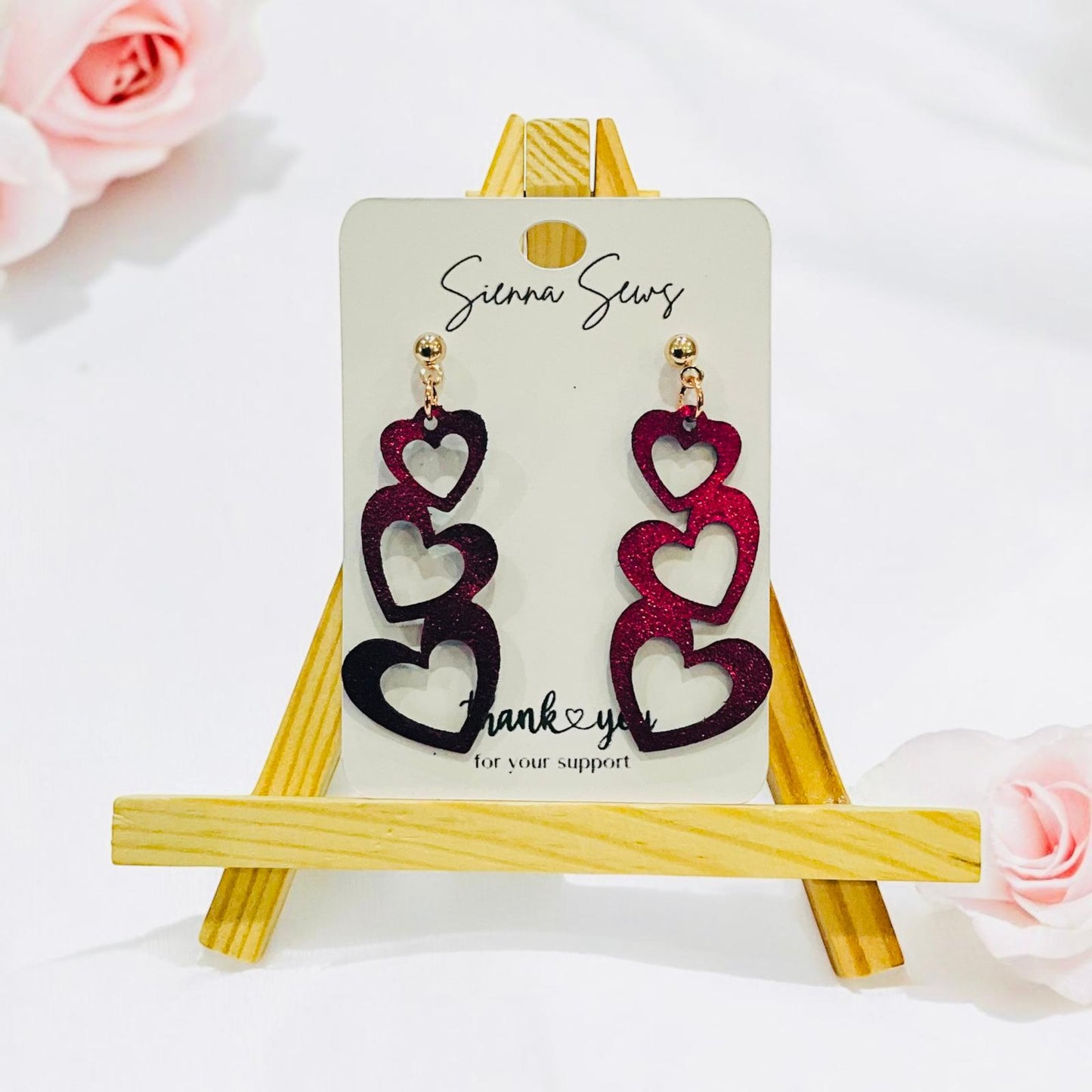 Triple Heart Earrings - Sienna Sews