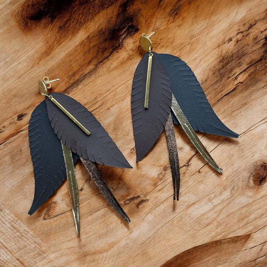 Layered Feather Earrings - Brown (Made to Order) - Sienna Sews