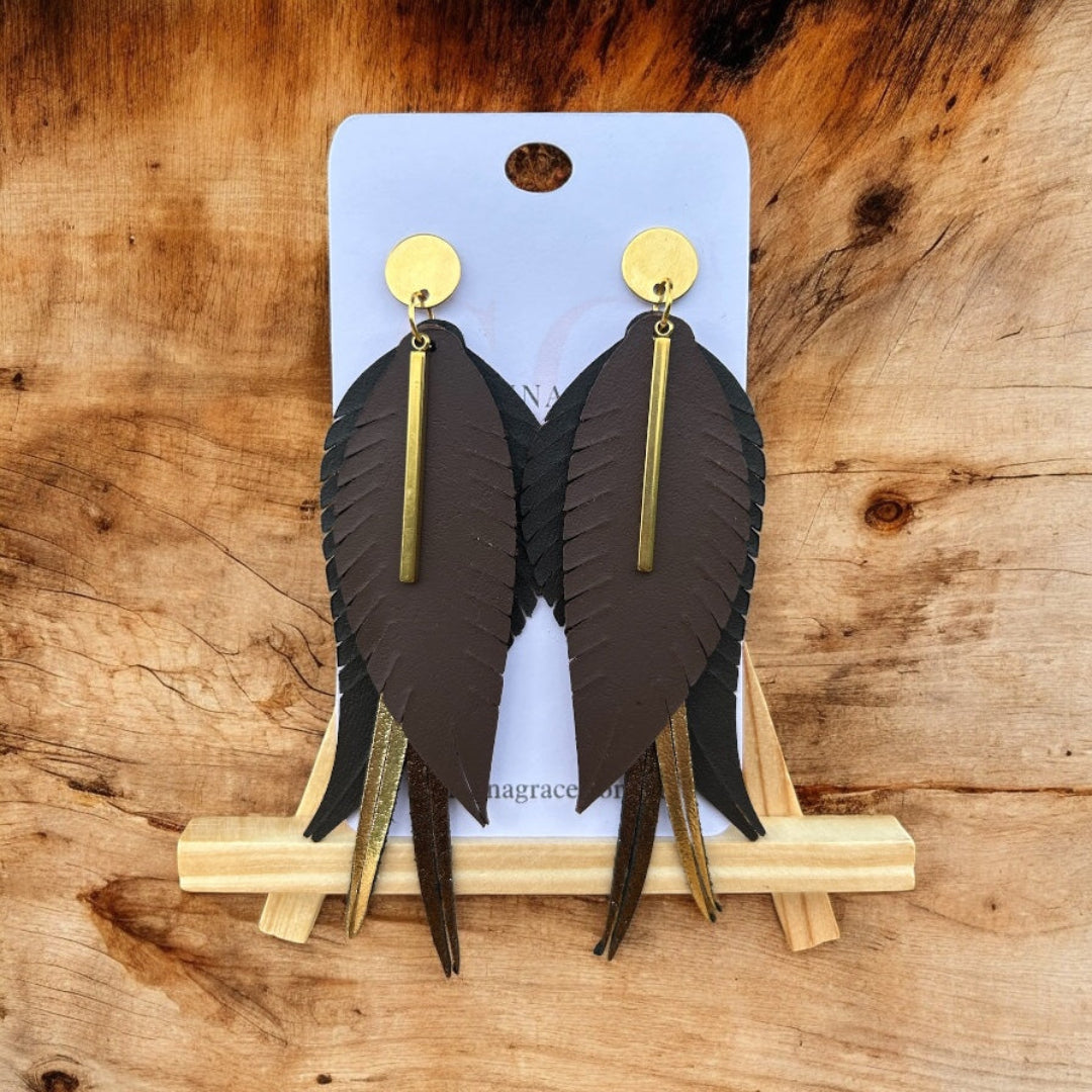 Layered Feather Earrings - Brown (Made to Order) - Sienna Sews