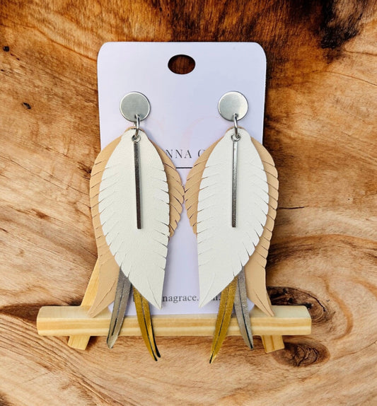 Layered Feather Earrings - White (Made to Order) - Sienna Sews
