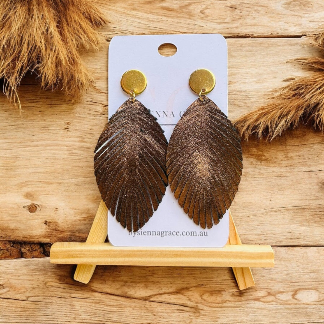 Mocha Metallic Fringed Leaf Earrings - Sienna Sews