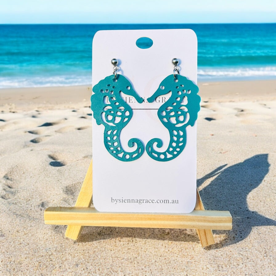 Dark Teal Seahorse Earrings - Sienna Sews