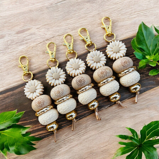 Cream Sunflower Silicone Keychain - Sienna Sews