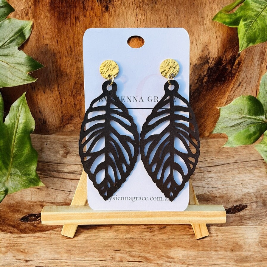 Detailed Brown Leaf Earrings - Sienna Sews