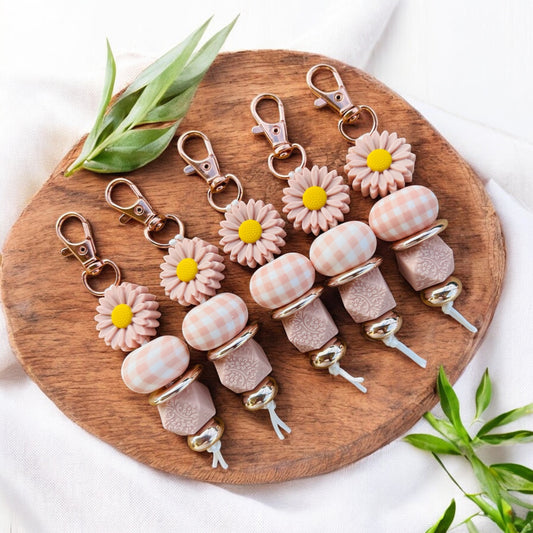 Soft Pink Gingham Silicone Keychain - Sienna Sews