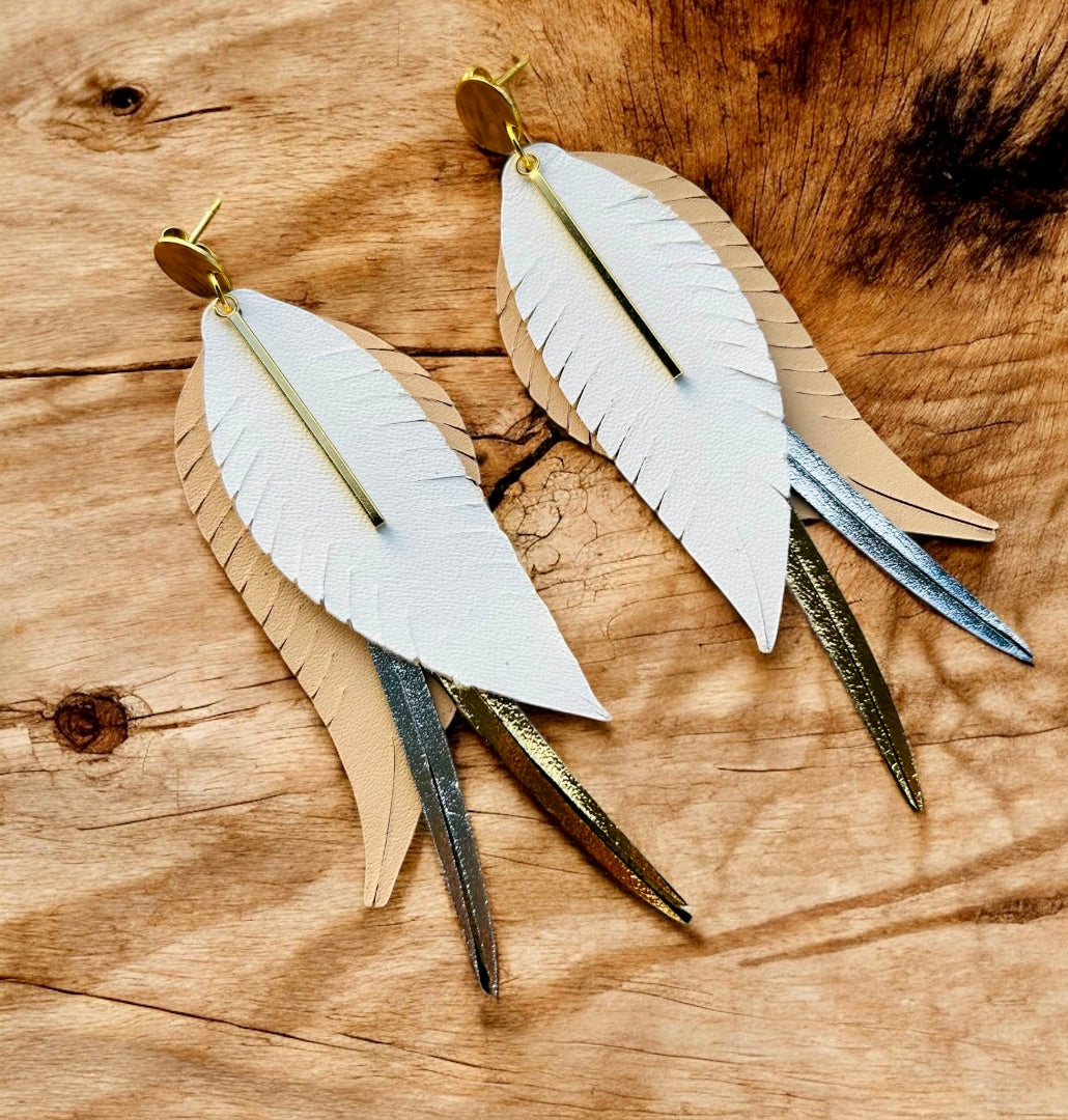 Layered Feather Earrings - White (Made to Order) - Sienna Sews