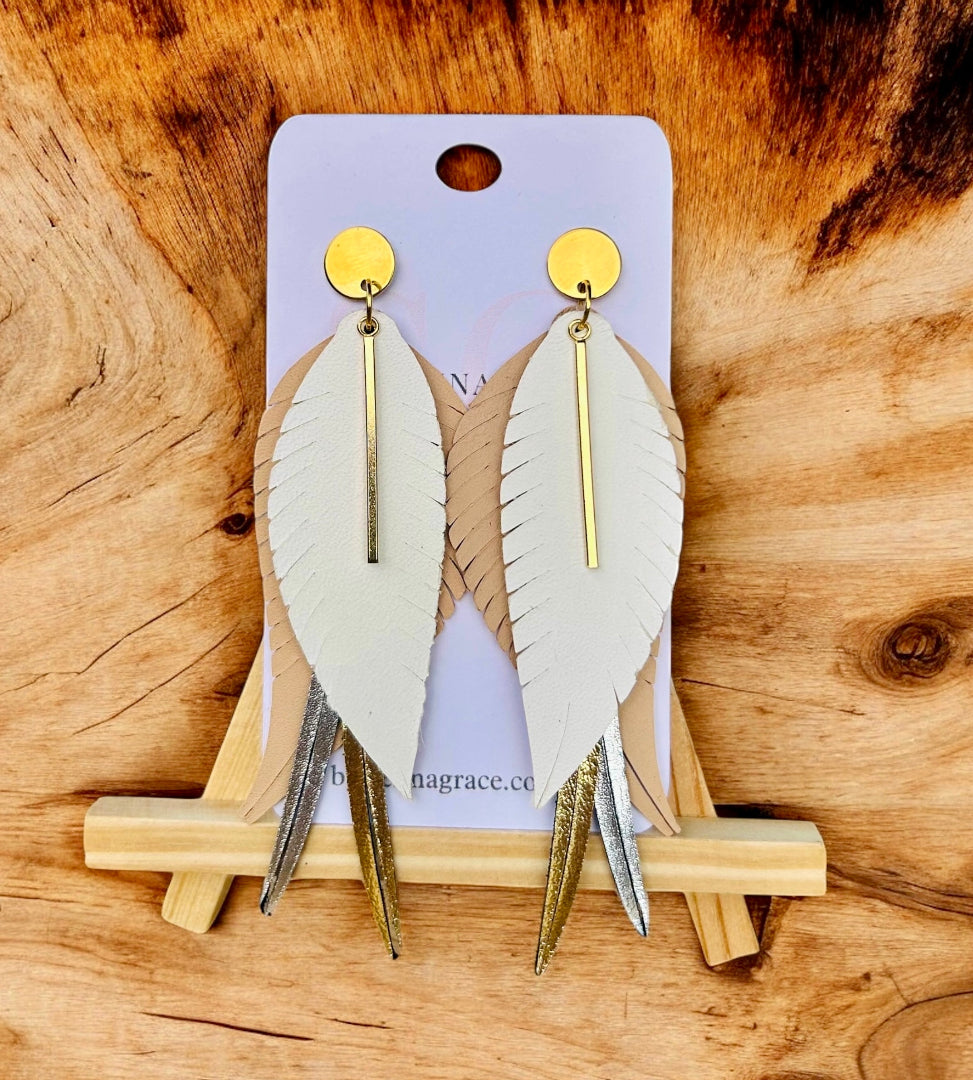 Layered Feather Earrings - White (Made to Order) - Sienna Sews