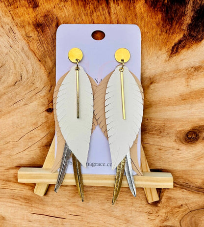 Layered Feather Earrings - White (Made to Order) - Sienna Sews