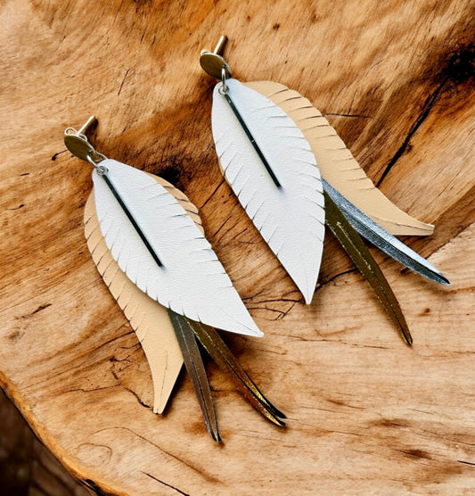 Layered Feather Earrings - White (Made to Order) - Sienna Sews