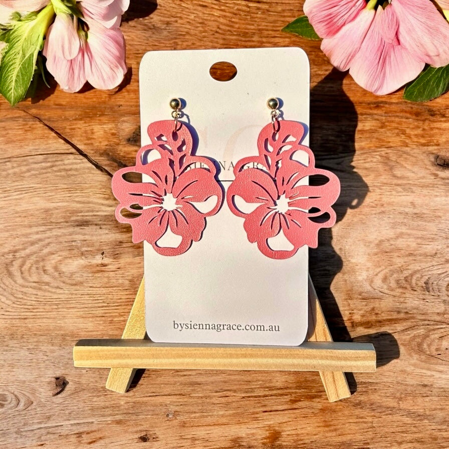 Baby Pink Hibiscus Earrings