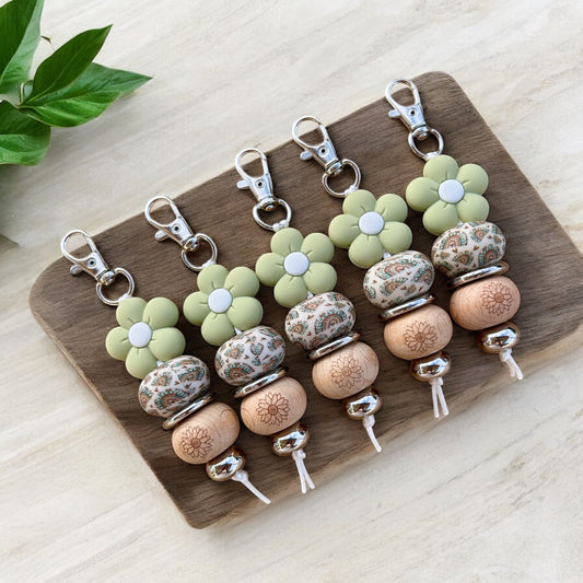 Sage Green Boho Silicone Keychain - Sienna Sews