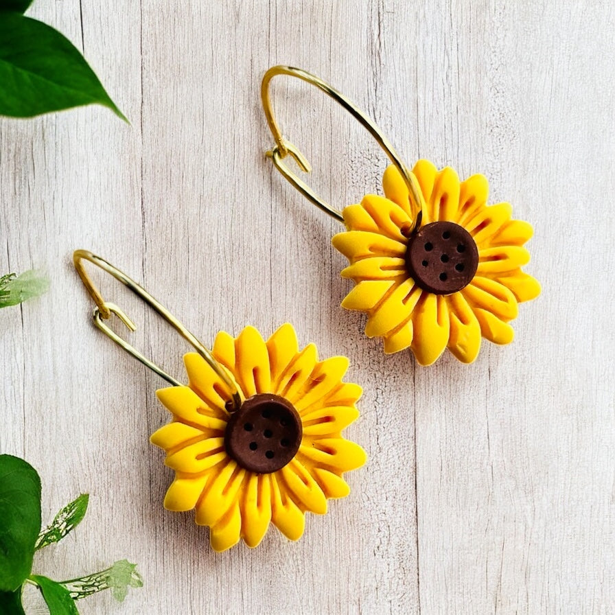 Small Hooped Sunflower Earrings