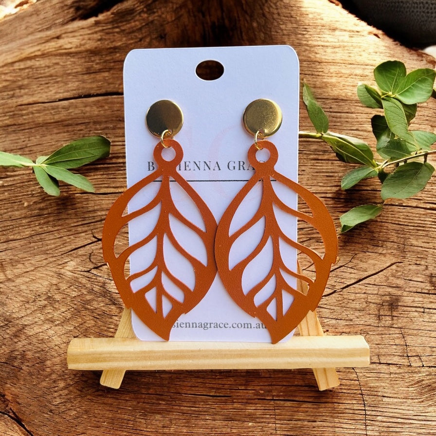 Tan Boho Leaf Earrings - Sienna Sews