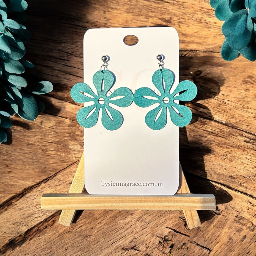 Teal Frangipani Earrings